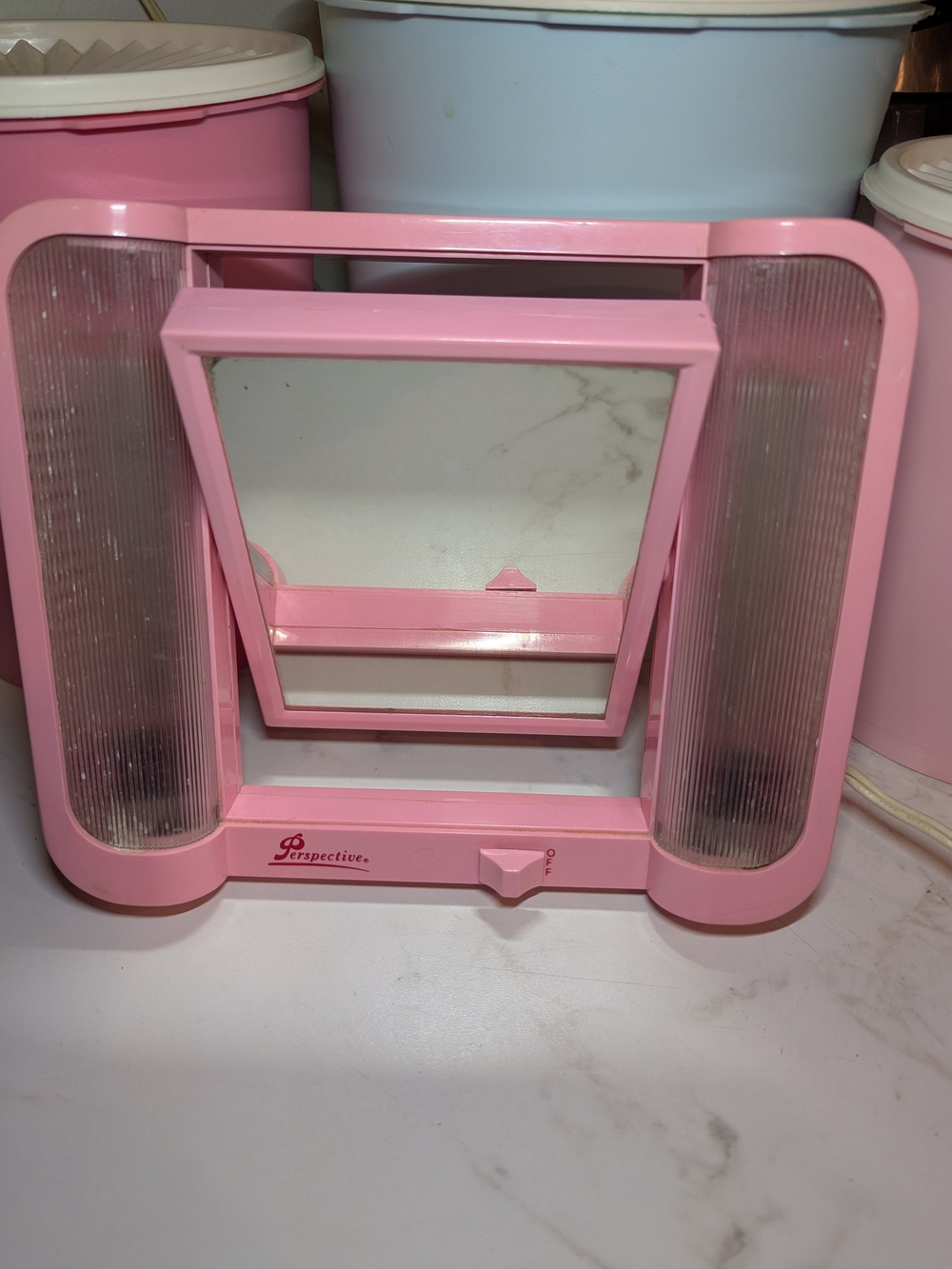 1980s Pastel Pink Vanity Mirror with Side Lights